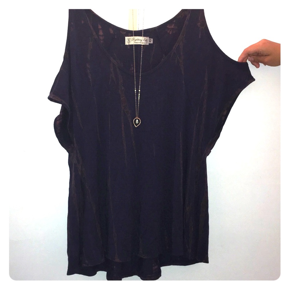 Navy shirt with bamboo print.